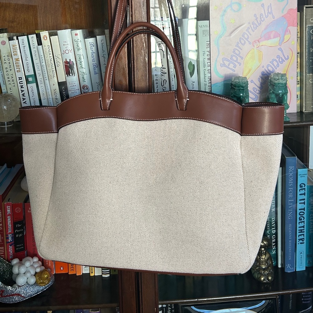 H&M Canvas Shopper - Beige Linen/Brown Leather